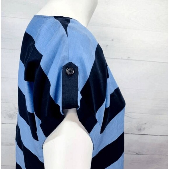 Talbots Boat Neck Cap Sleeve Blue Striped Blouse Sz 8P Top - Picture 5 of 7